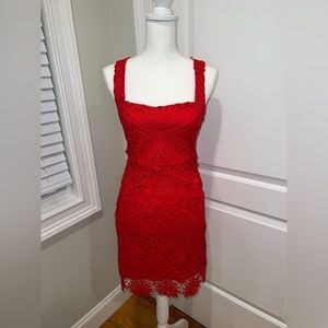 Lulus red lace dress.